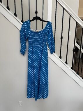 anthropologie blue polka dot dress Anthropologie Plus Maeve Blue Marilyn Button-Front Polka Dot Dress 2x